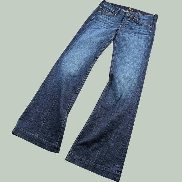 7 For All Mankind Denim - 7 For All Mankind Dojo Jeans Women 26 Blue Flare Dark Wash Denim Made in USA